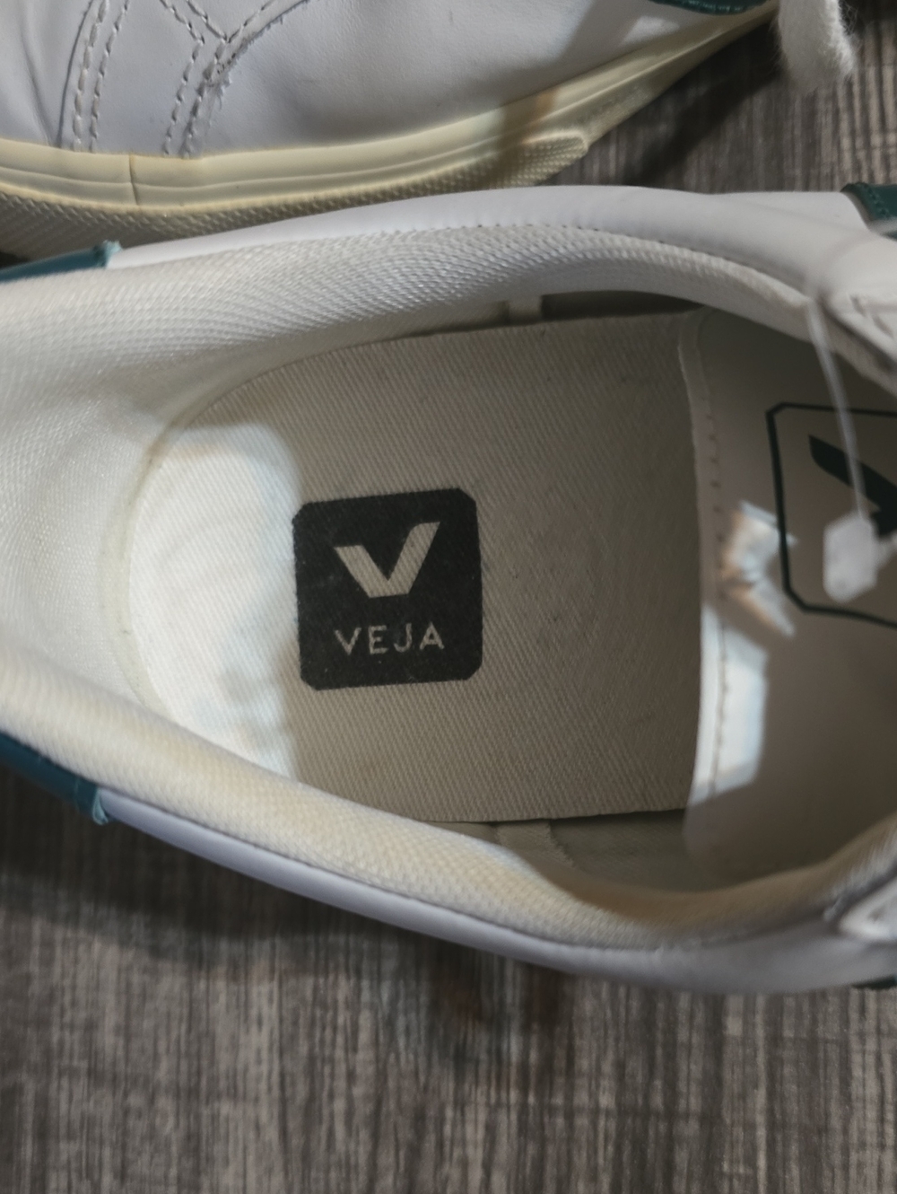 Veja White Leather Sneakers with Green Accents - Picture 3 of 4